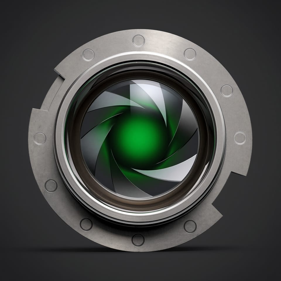 Iris aperture closed down to a small green centre